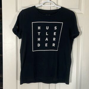 Black “Hustle Harder” Graphic Tee with Folded Sleeves